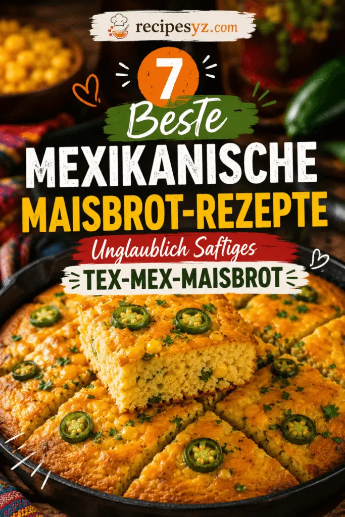 Frisch gebackenes Mexikanisches Maisbrot mit Cheddar, Maiskörnern und Jalapeños auf einem rustikalen Holztisch serviert
