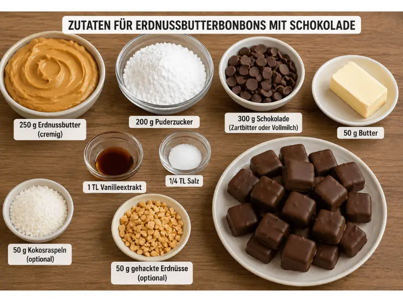 Erdnussbutterbonbons mit Schokoladenüberzug auf einem Dessertteller