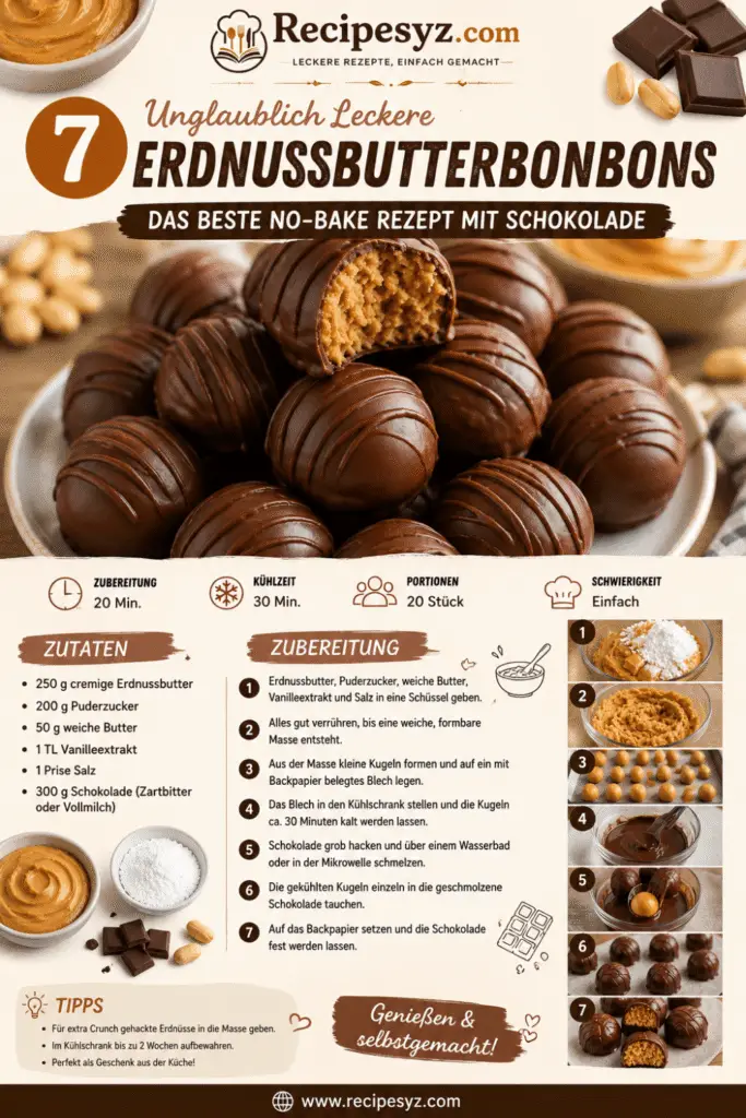 Erdnussbutterbonbons mit Schokoladenüberzug auf einem Dessertteller