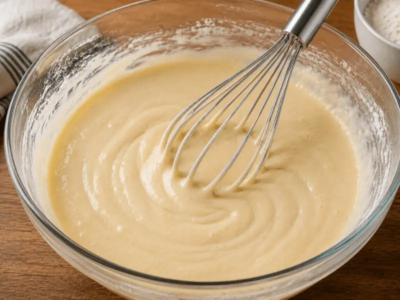Wasserkuchen Teig in einer Glasschüssel vor dem Backen