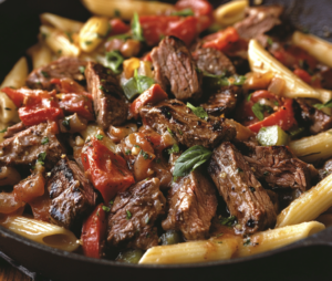 Beef: The star of the show is tender, juicy steak. Opt for ribeye, sirloin, or another cut known for its flavor and tenderness. Slice the beef thinly to ensure it cooks quickly and evenly.
Pasta: Choose a pasta that can hold up to the hearty sauce and ingredients. Penne, rigatoni, or even rotini are excellent choices. They provide plenty of surface area for the sauce to cling to, ensuring every bite is flavorful.
Cheese: A combination of provolone and mozzarella cheese is traditional, offering a perfect blend of creaminess and meltiness. You can also add a bit of cheddar for extra flavor.
Onions: Sautéed onions add a sweet and savory depth to the dish. Yellow or white onions work best, but feel free to experiment with different varieties.
Bell Peppers: Green bell peppers add a pop of color and a slight crunch. Red, yellow, or orange peppers can be used for a sweeter taste.
Garlic: Fresh garlic enhances the overall flavor, adding a subtle, aromatic touch.
Beef Broth: A rich beef broth serves as the base for the sauce, adding depth and moisture.
Heavy Cream: For a creamy, luscious sauce, heavy cream is essential. It combines with the cheese to create a silky, indulgent texture.
Seasonings: Don't forget salt, pepper, and a touch of Worcestershire sauce to enhance the beefy flavors. Optional seasonings like paprika, thyme, or parsley can be added to taste.