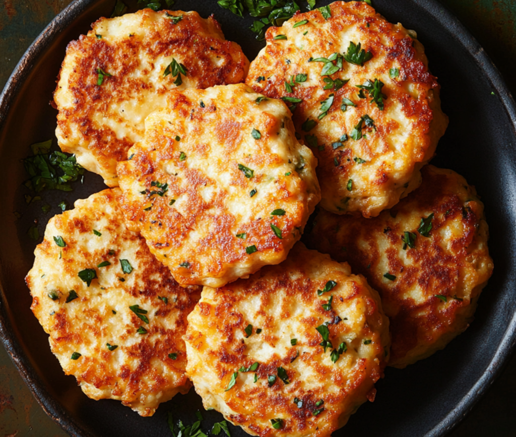 Cheesy Chicken Fritters with Golden Crispy Edges