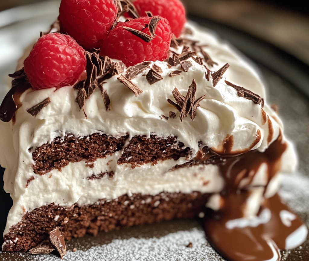 Cool Whip and Pudding Frosting on a Chocolate Cake