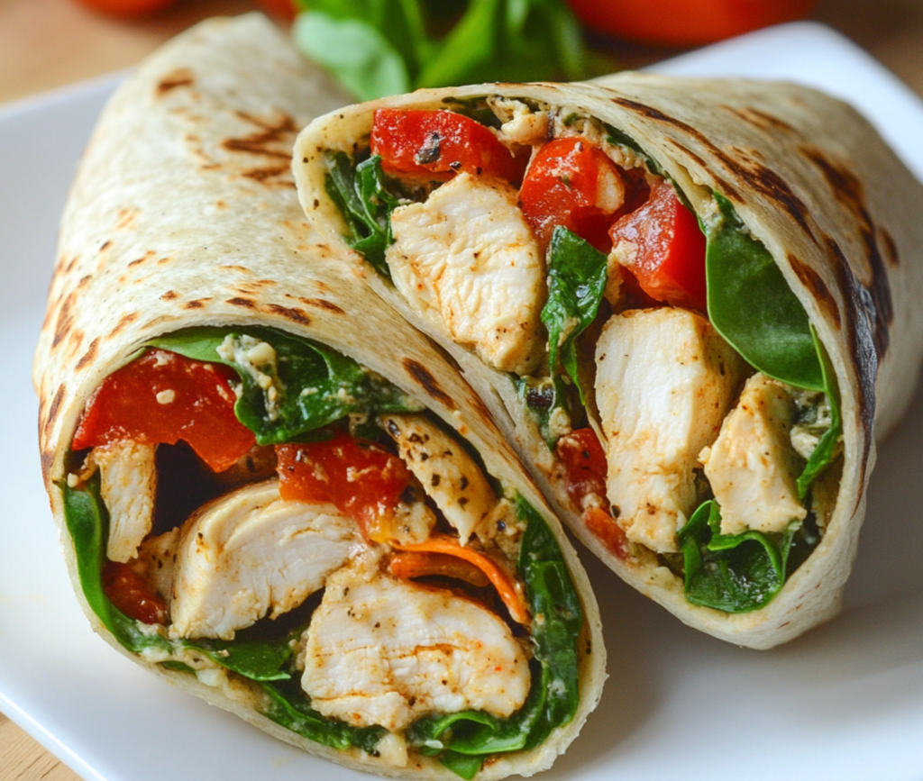 Creamy Chicken Alfredo Wraps on a Plate