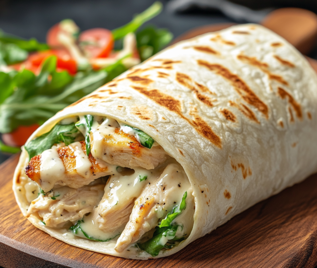 Creamy Chicken Alfredo Wraps on a Plate