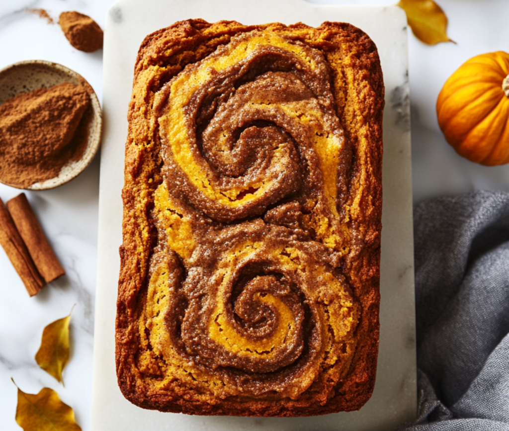 Freshly Baked Pumpkin Cinnamon Swirl Bread