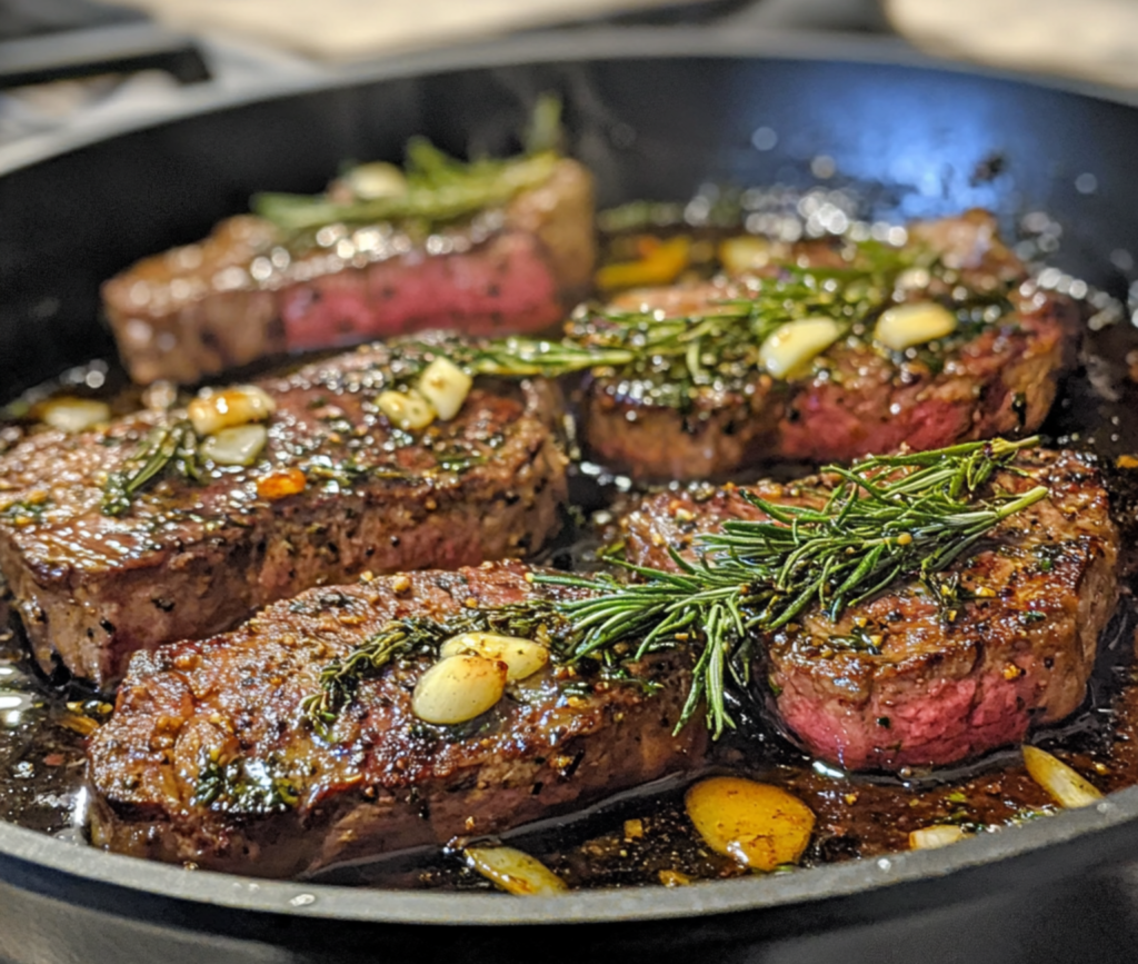 Garlic Butter Steaks with Cheesy Baked Potatoes – A Delicious Comfort Meal