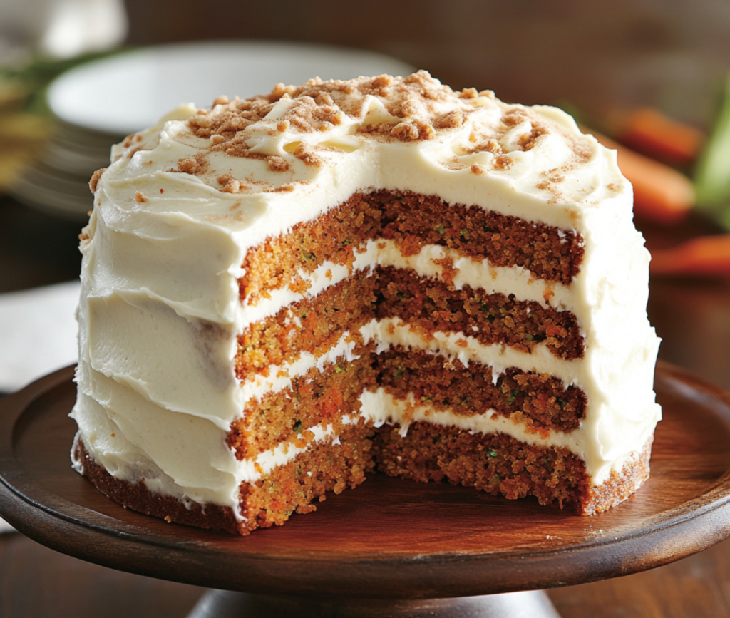 Moist Carrot Zucchini Cake with Cream Cheese Frosting