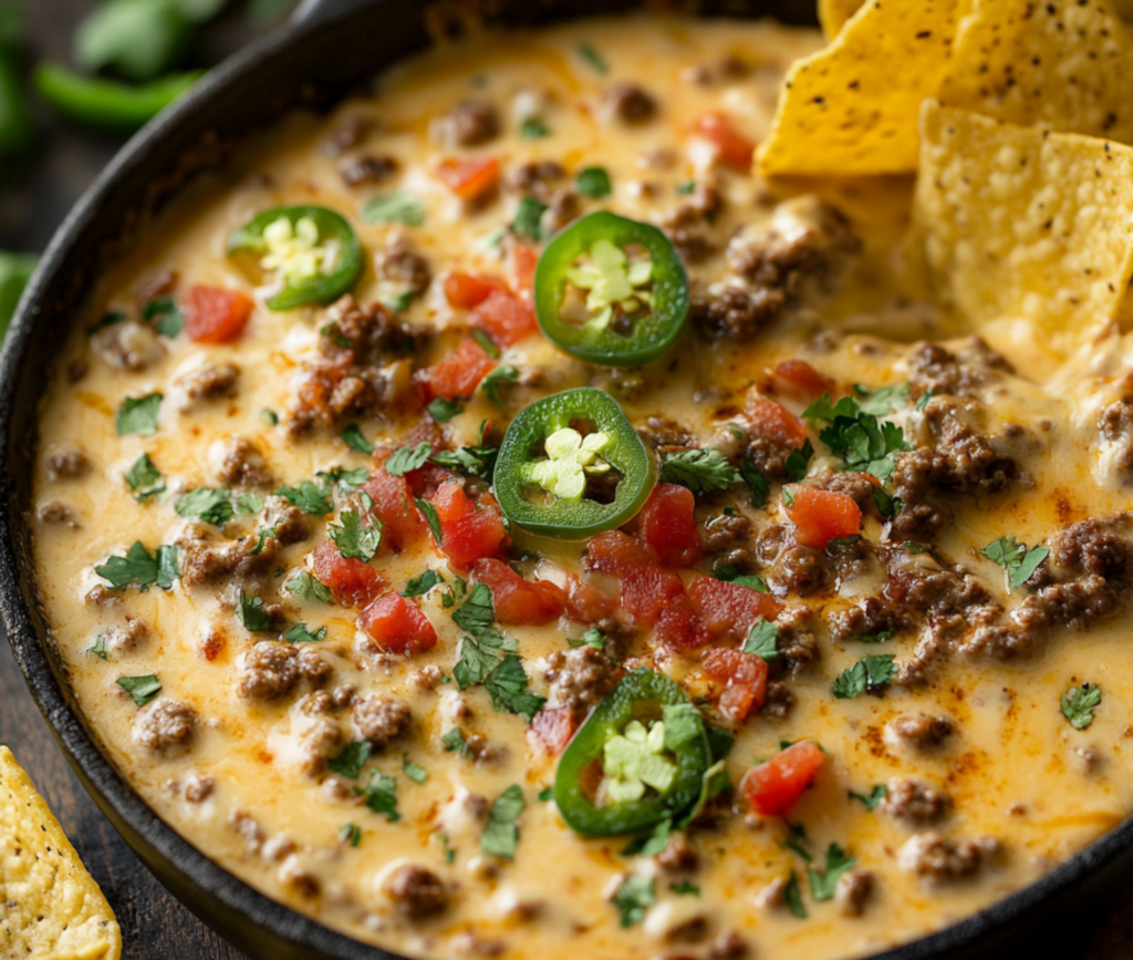 Spicy Cowboy Queso Dip in a Skillet