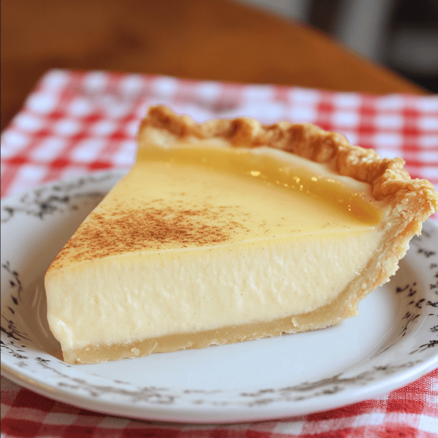 Old Fashioned Custard Pie on a Rustic Table