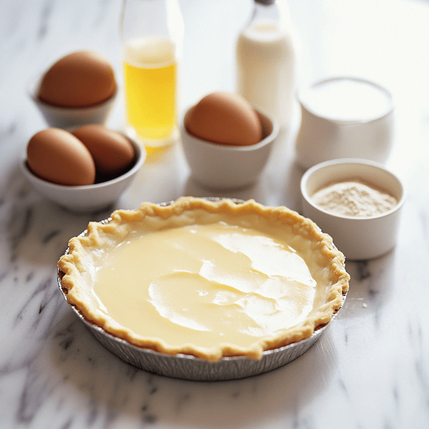 Old Fashioned Custard Pie on a Rustic Table