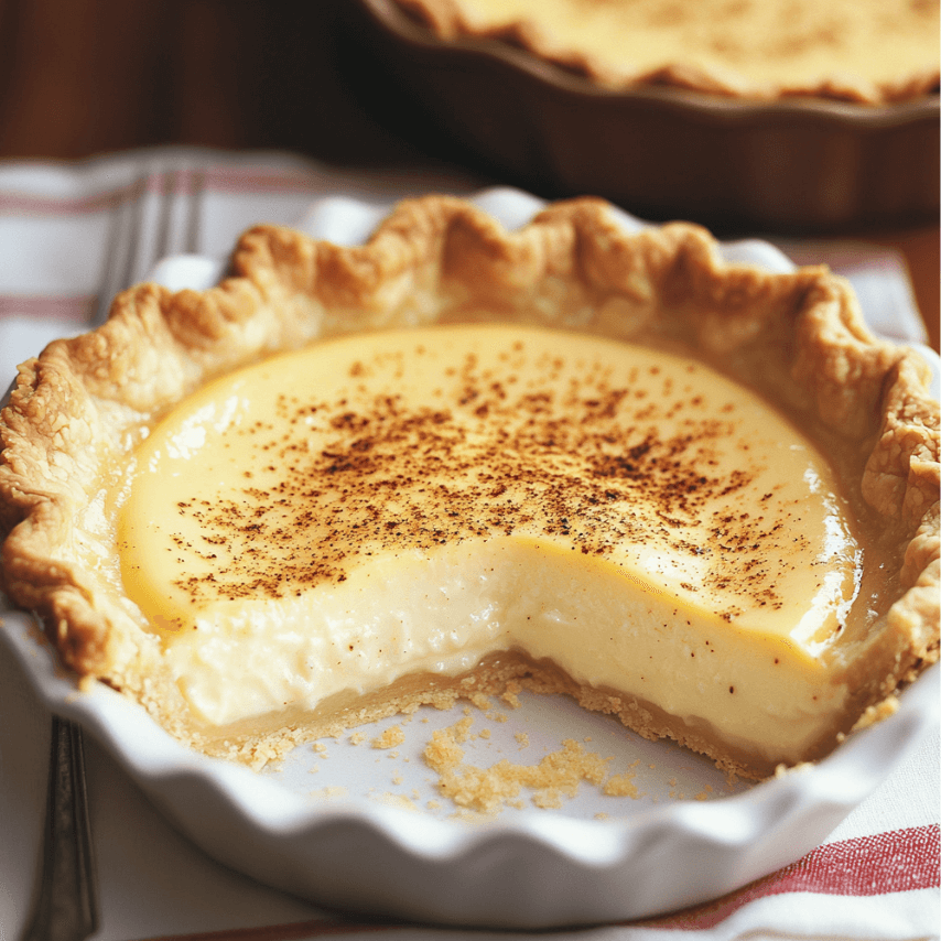 Old Fashioned Custard Pie on a Rustic Table