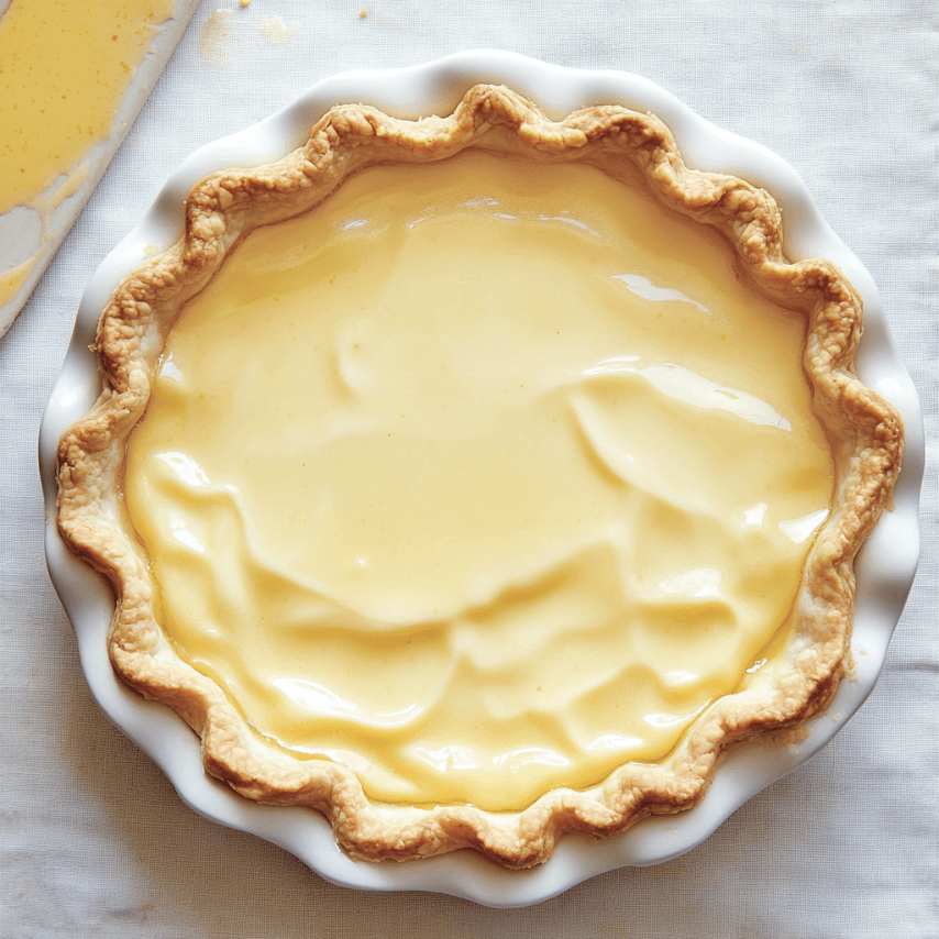 Old Fashioned Custard Pie on a Rustic Table