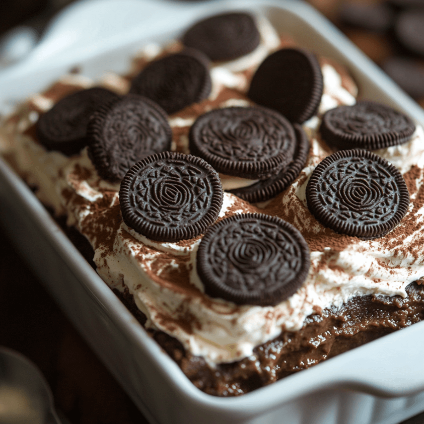 Creamy Oreo Cheesecake Dump Cake Layers