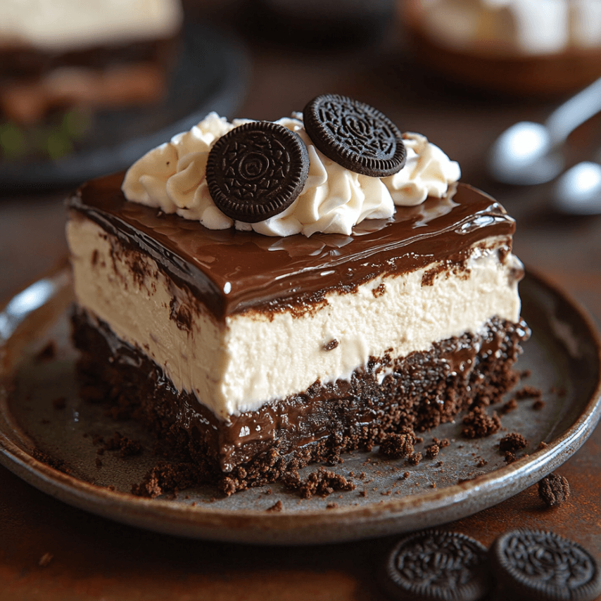 Creamy Oreo Cheesecake Dump Cake Layers