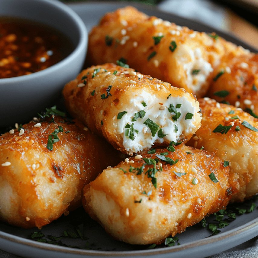 Golden Oven Fried Feta Rolls with Chili Honey Drizzle