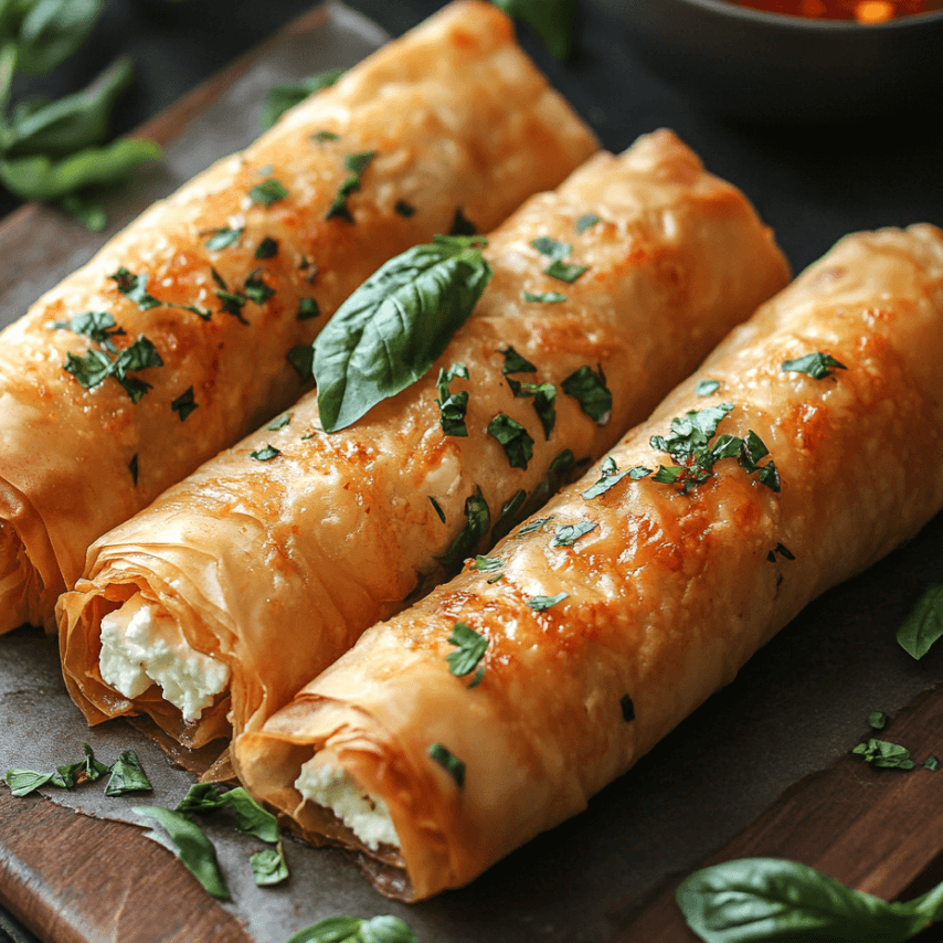 Golden Oven Fried Feta Rolls with Chili Honey Drizzle