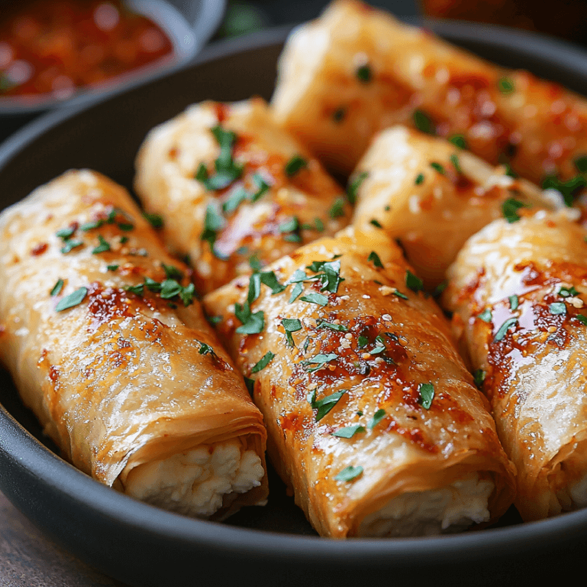 Golden Oven Fried Feta Rolls with Chili Honey Drizzle