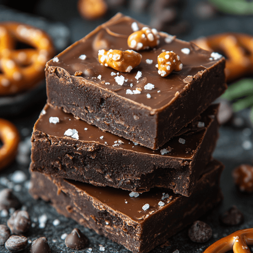 Salted Caramel Pretzel Fudge Squares