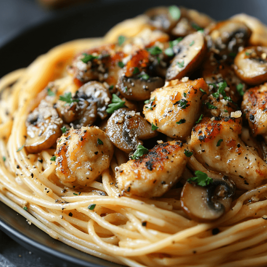 Garlic Butter Chicken Spaghetti with Mushrooms