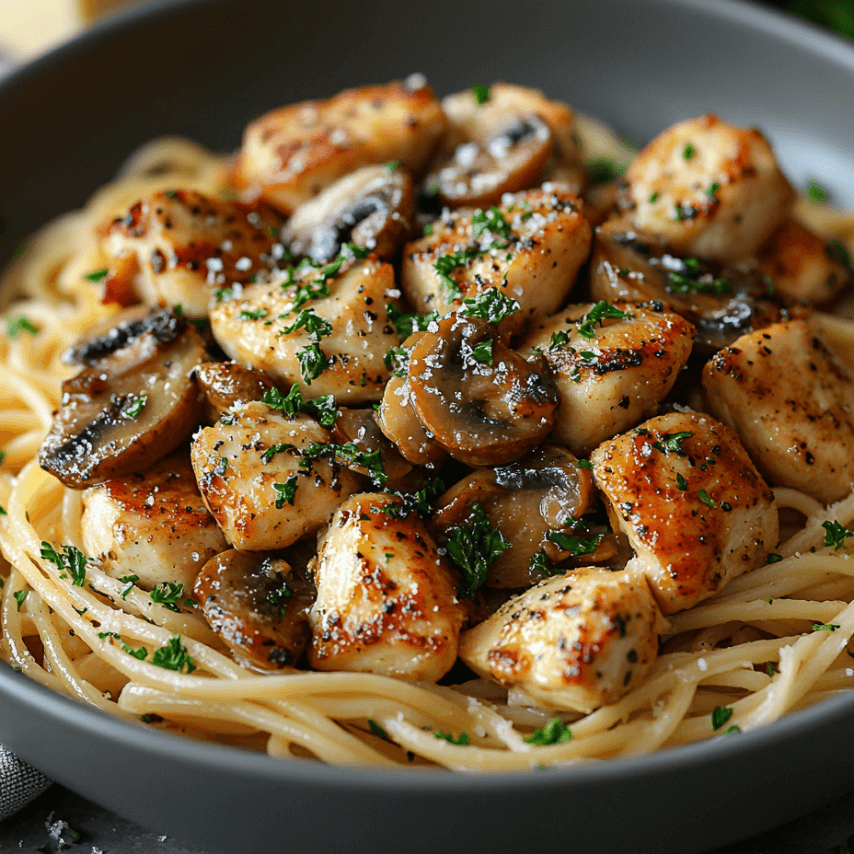 Garlic Butter Chicken Spaghetti with Mushrooms