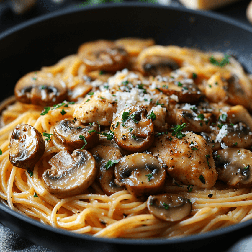 Garlic Butter Chicken Spaghetti with Mushrooms