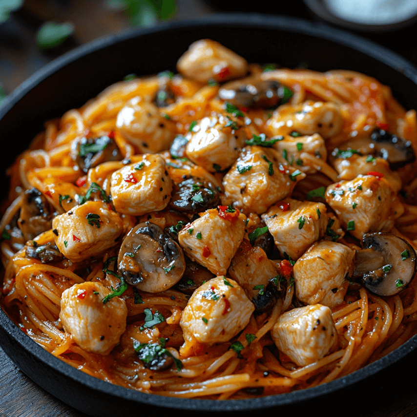 Garlic Butter Chicken Spaghetti with Mushrooms