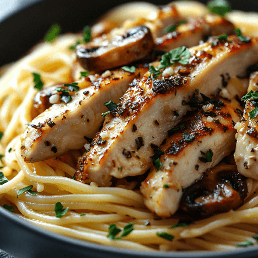 Garlic Butter Chicken Spaghetti with Mushrooms