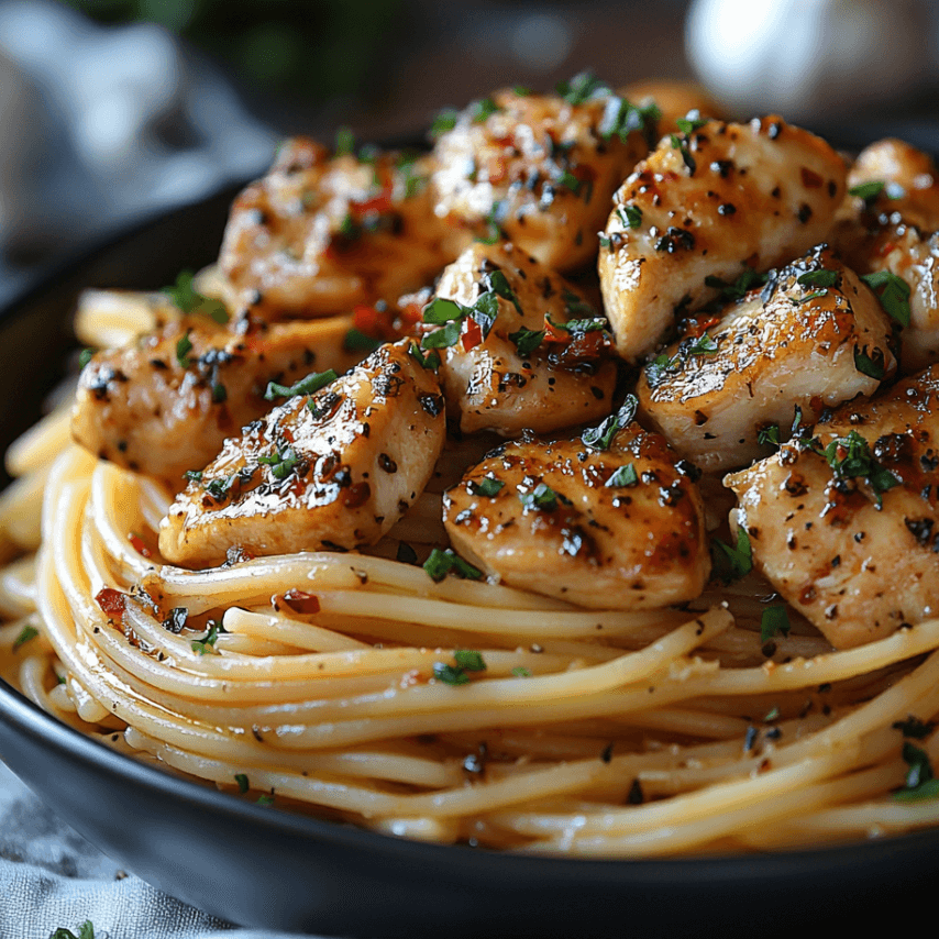 Garlic Butter Chicken Spaghetti with Mushrooms