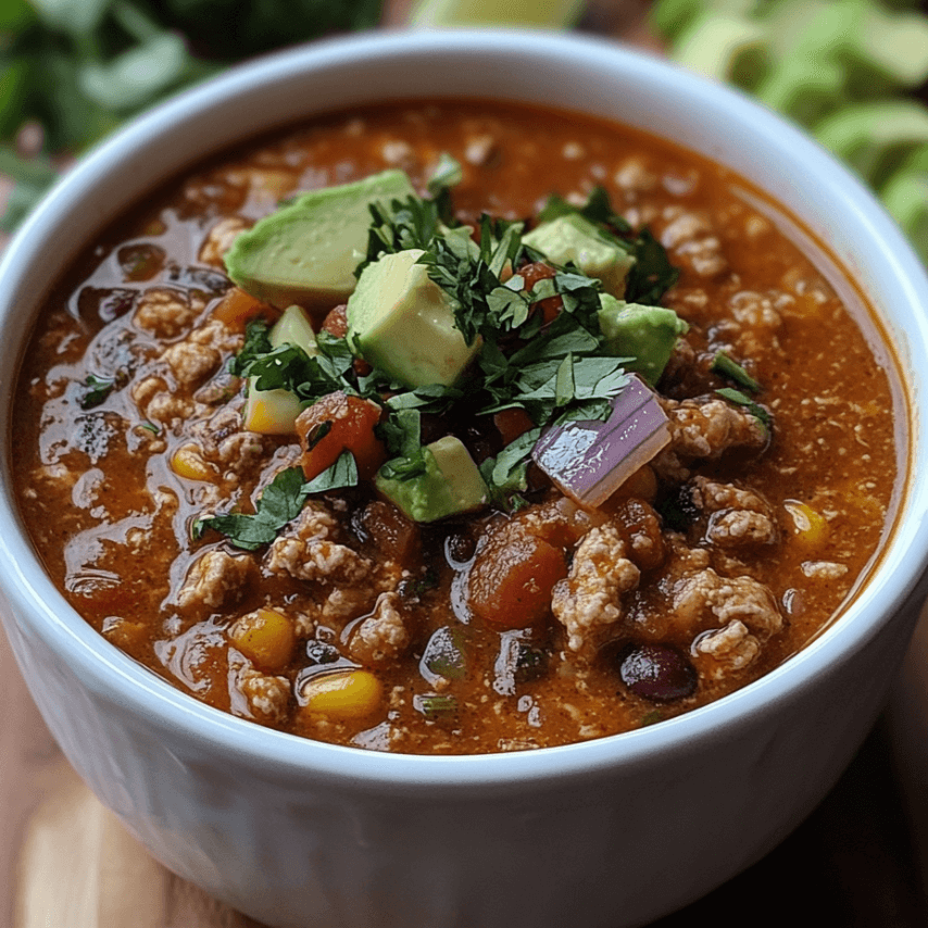 Slow Cooker White Bean Chili in a Bowl with Toppings