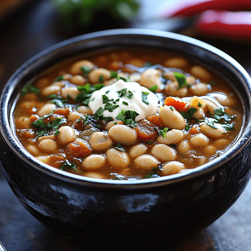 Slow Cooker White Bean Chili in a Bowl with Toppings