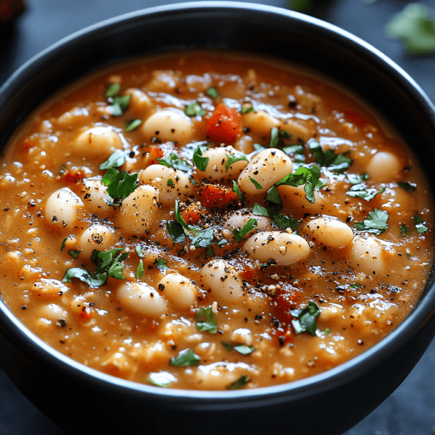 Slow Cooker White Bean Chili in a Bowl with Toppings