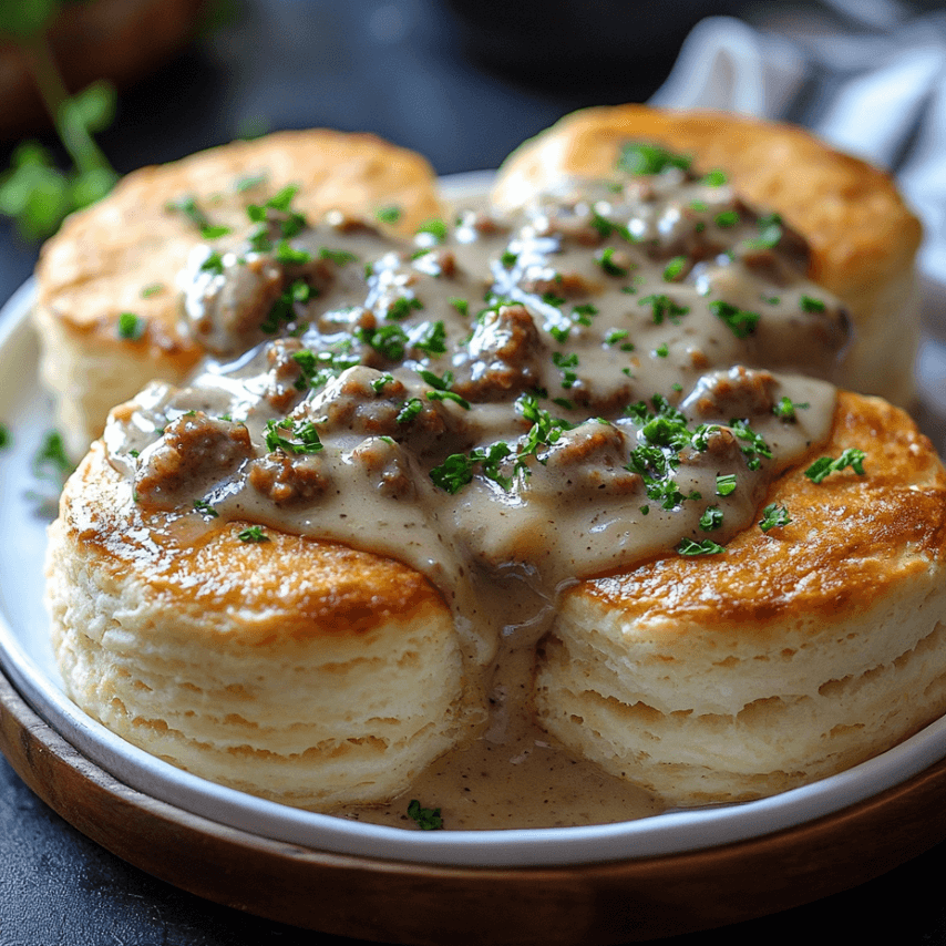 Fluffy Southern Biscuits with Creamy Sausage Gravy