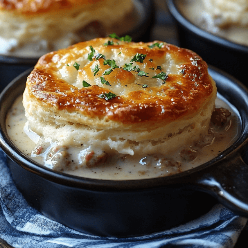 Fluffy Southern Biscuits with Creamy Sausage Gravy