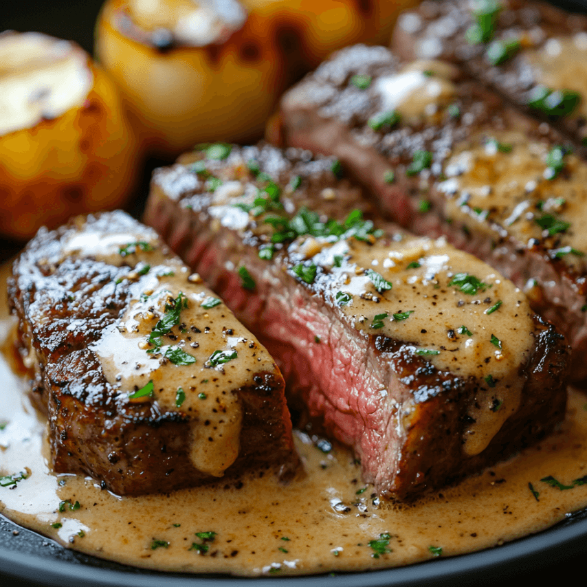 Creamy Garlic Steak Served with Parmesan Sauce