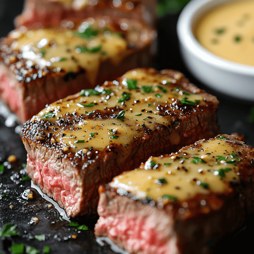 Creamy Garlic Steak Served with Parmesan Sauce