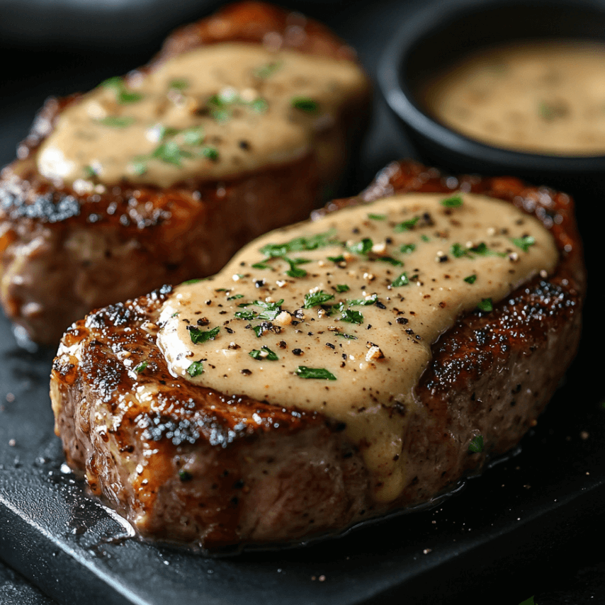 Creamy Garlic Steak Served with Parmesan Sauce