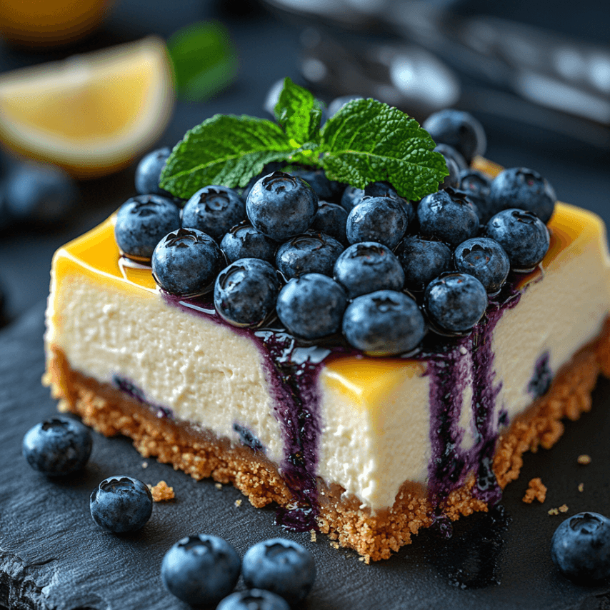 Creamy Lemon Blueberry Cheesecake with Fresh Blueberries