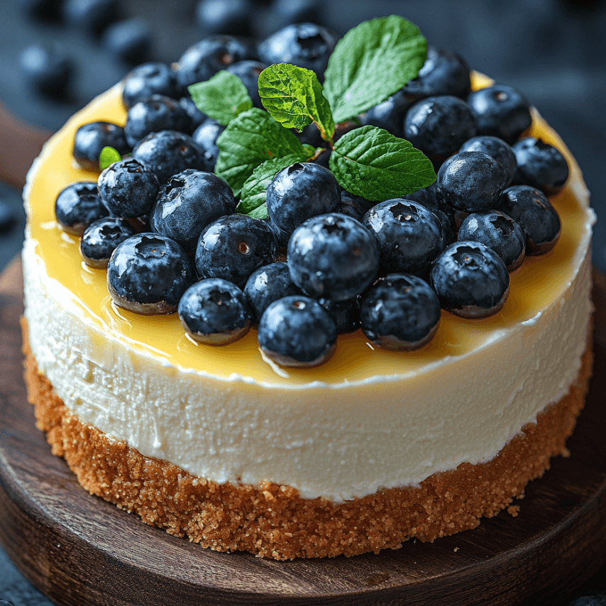 Creamy Lemon Blueberry Cheesecake with Fresh Blueberries