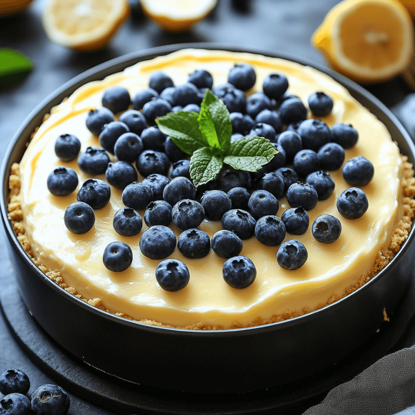 Creamy Lemon Blueberry Cheesecake with Fresh Blueberries