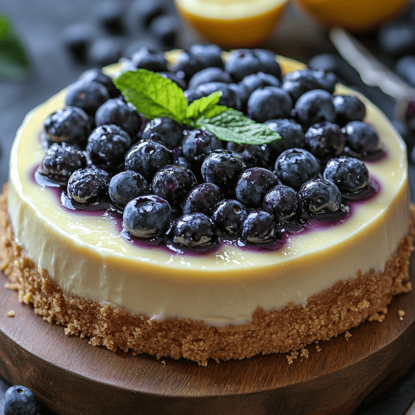 Creamy Lemon Blueberry Cheesecake with Fresh Blueberries