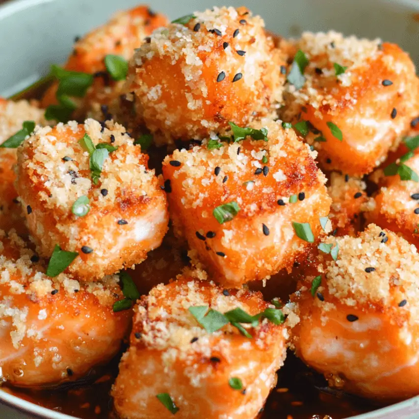 Bang Bang Salmon Bites Served with Creamy Sauce