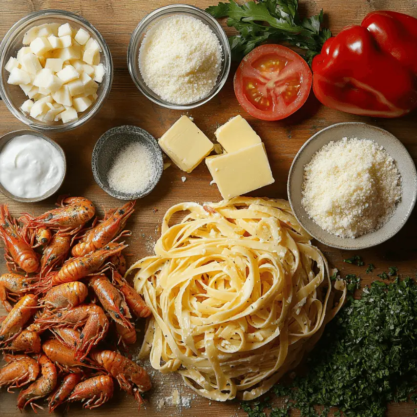 Creamy Crawfish Fettuccine Pasta Dish