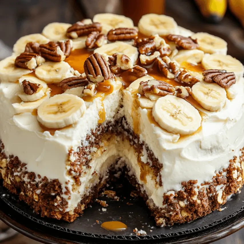 Elvis Presley Cake Topped with Cream Cheese Frosting and Pecans