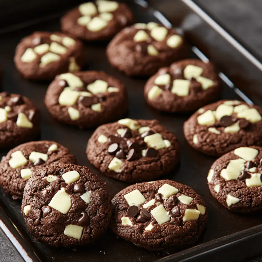 Freshly Baked Chocolate Mint Cookies on a Cooling Rack