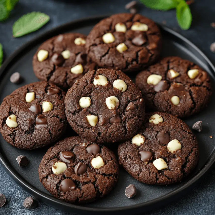 Freshly Baked Chocolate Mint Cookies on a Cooling Rack