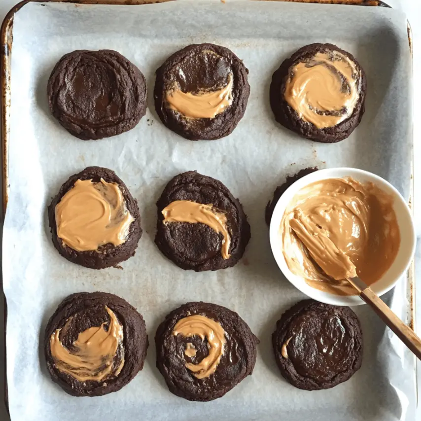 Freshly Baked Peanut Butter Swirl Brownie Cookies