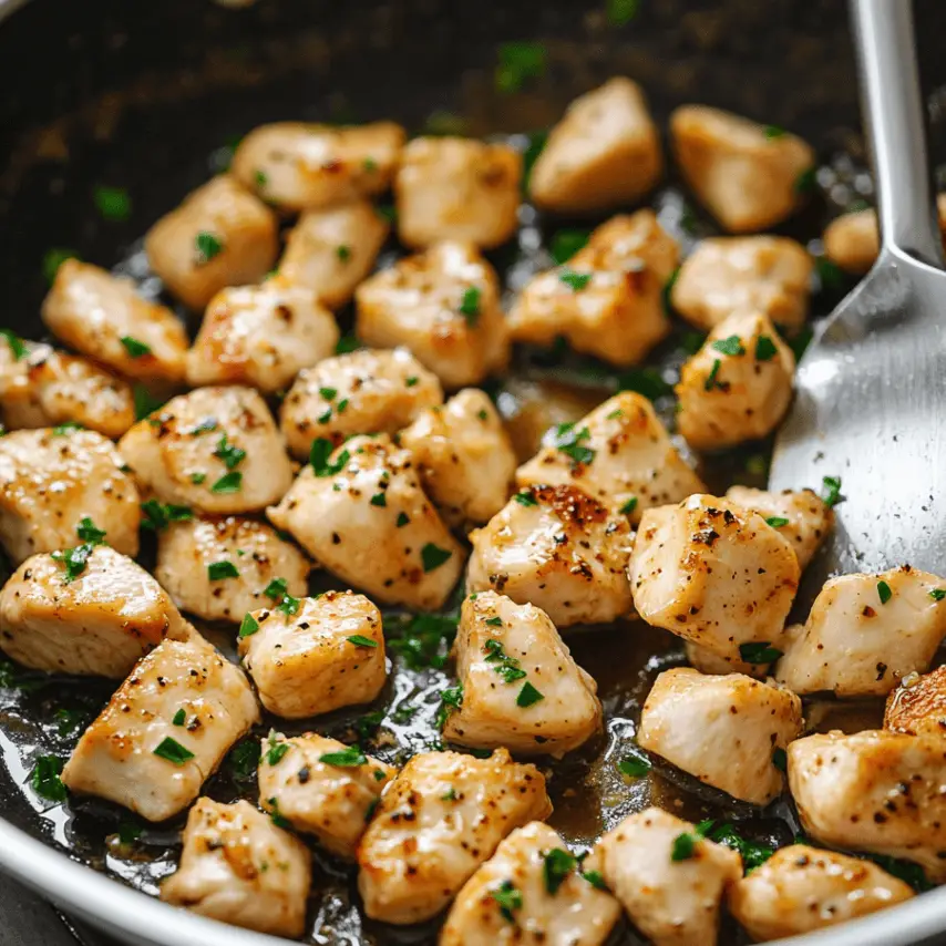 Garlic Butter Chicken Bites in Skillet