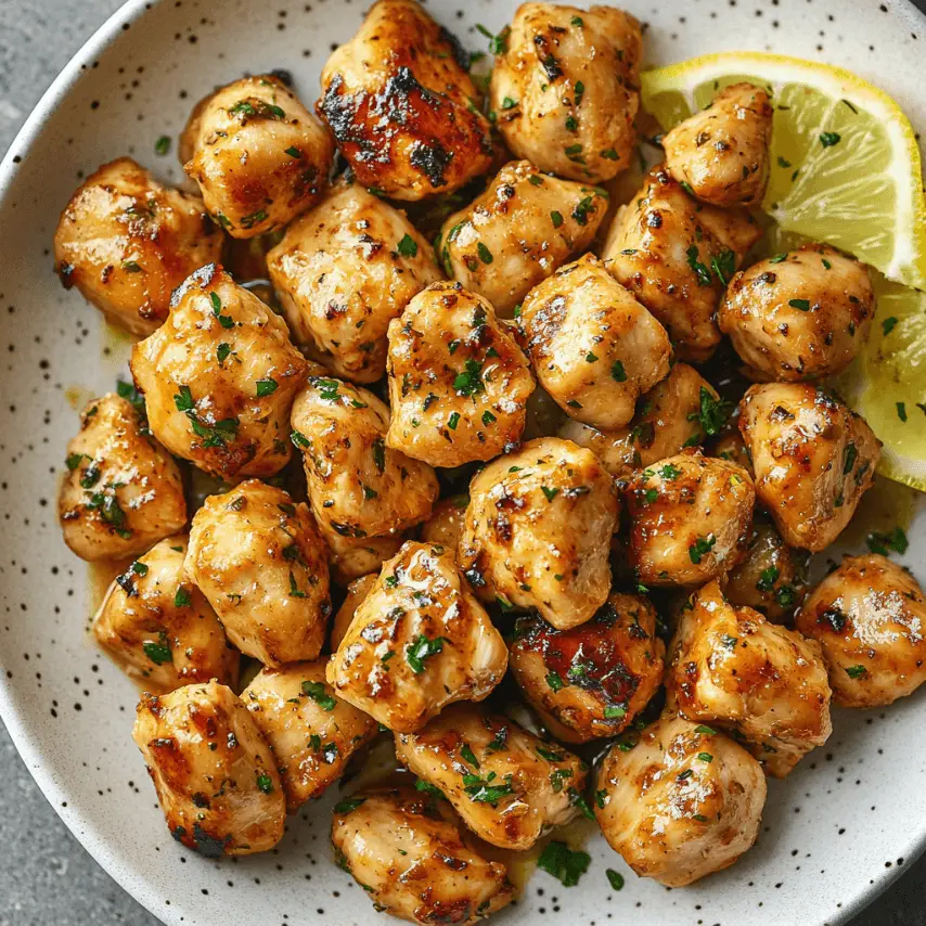Garlic Butter Chicken Bites in Skillet