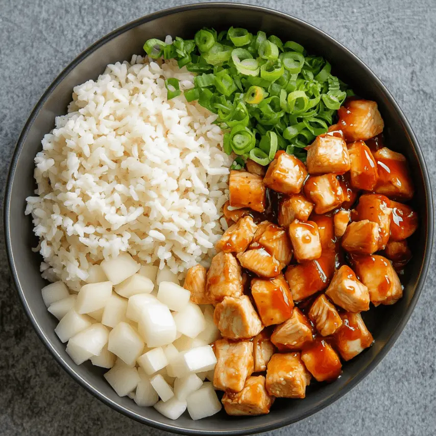 Honey BBQ Chicken Rice Served in a Rustic Bowl